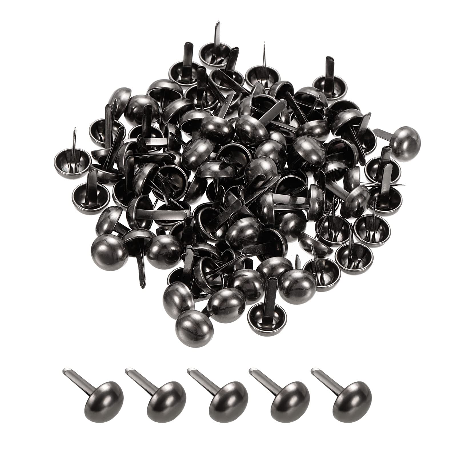 PATIKIL 12x19mm Mini Brads Paper Fasteners, 100 Pack Round Brads Fastener for Art Crafting Decorative Scrapbooking Cards DIY, Dark Grey