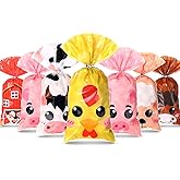 Pajean 120 Pieces Farm Animal Party Favor Bags, Plastic Candy Goodies Gift Treat Bags Farmhouse Decor for Baby Shower Boys Girls Kids Happy Birthday Party Decorations Supplies
