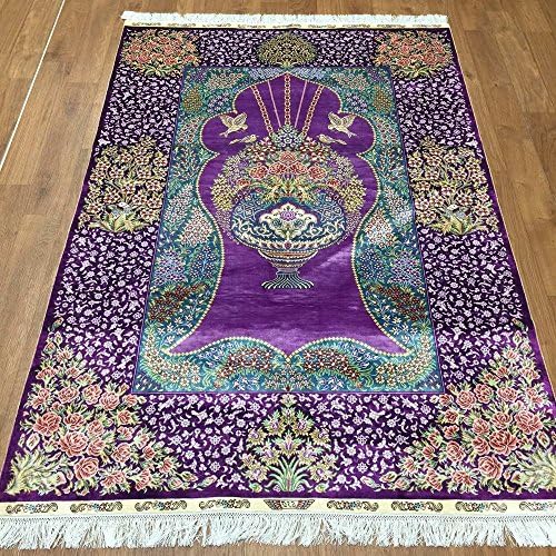 Yuchen 4'x6' Vintage Persian Style Hand Knotted Kashmir All-over Silk Rugs Bedroom Carpet