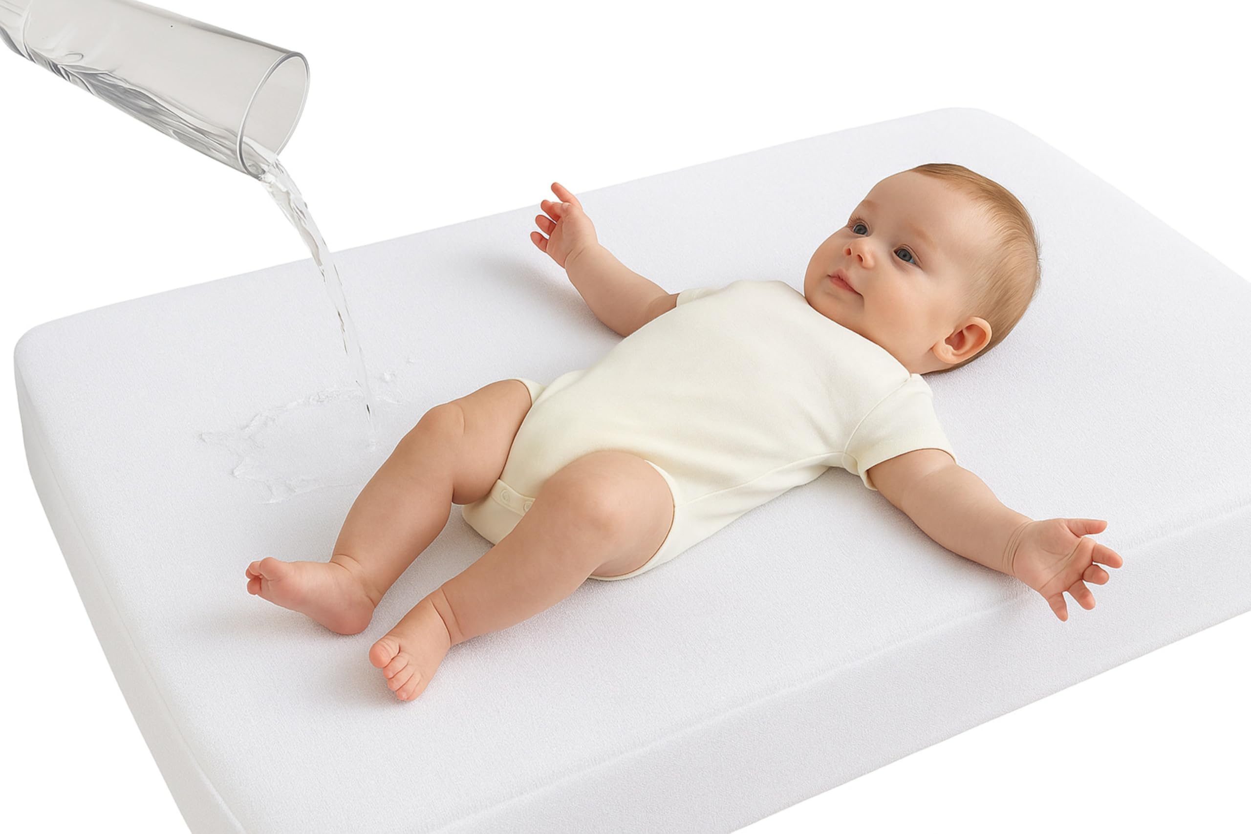 Dudu N Girlie Mini Cot Mattress Protector 50 x 100 Waterproof, Non Noisy Space Saver Cot Protector Waterproof Fitted Breathable Terry Deep Mattress Protector Topper Cover. — image 1