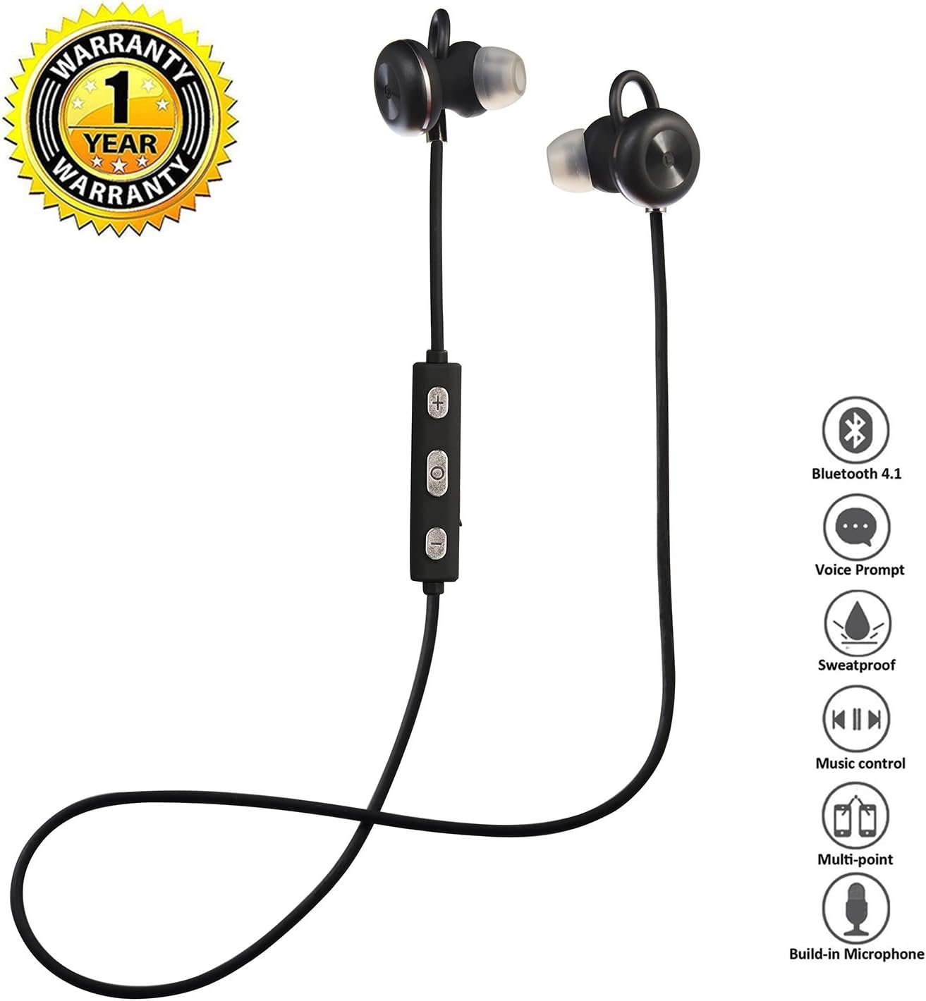 ROYFIT Bluetooth Headphones, Magnetic In-Ear Sport Earbuds - Built-in Mic, Sweat proof, HD Sound and Noise Cancellation, 6-Hour Working Time, Secure Fit Wireless Headset for Running, Workout and Gym