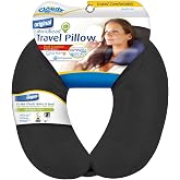Cloudz Dual Comfort Microbead Airplane Travel Neck Pillow. Super Soft Cozy Plush Fabric on One Side, Cool Relaxing Spandex on the Other! -Black