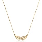 MEVECCO Dainty Textured Angel Wings Necklace for Women | 18K Gold Plated Brass, Integrated Horizontal Centerpiece, Balanced Symbolic Accent, Refined Everyday Styling