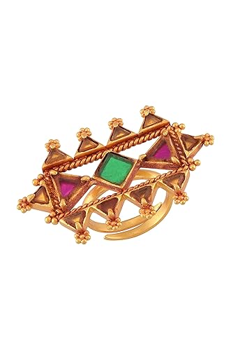 Amrapali Navrang Gold Plated Square Triangle Motif Glass Ring for Women (TBAR-004(G))