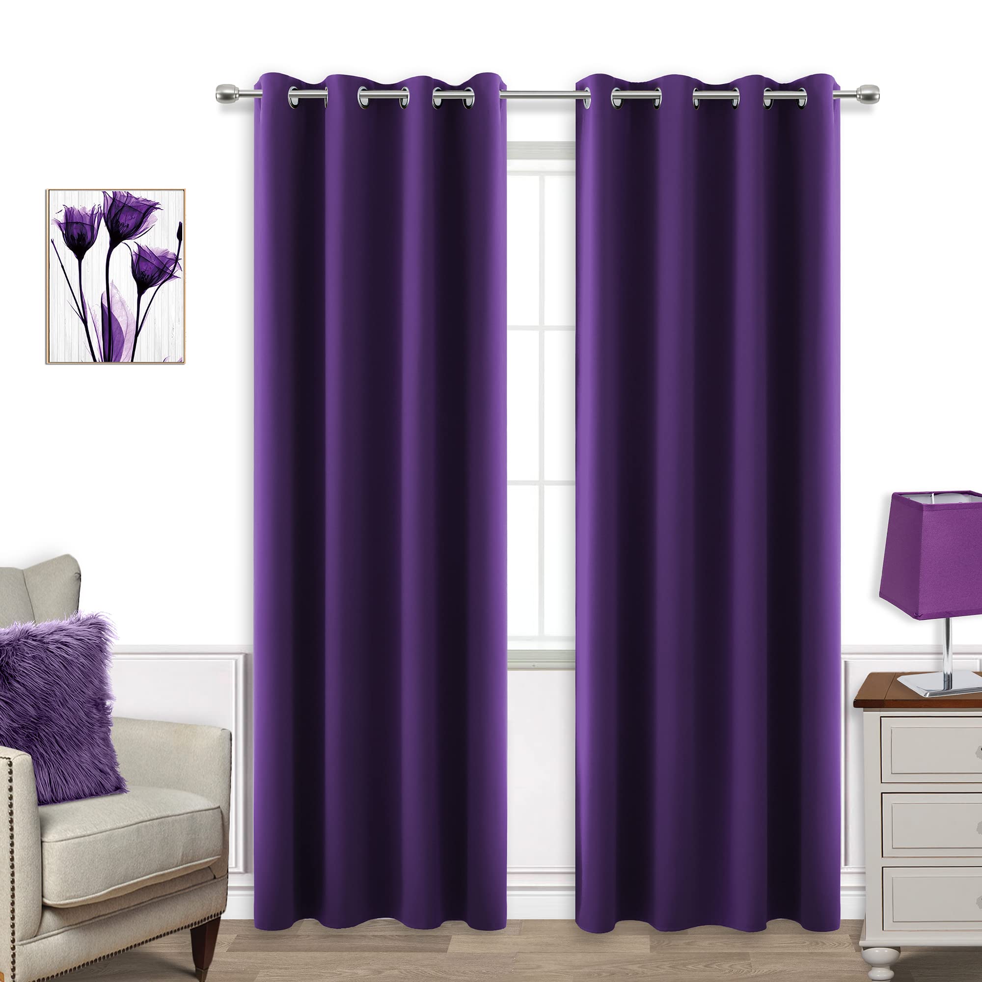 Dark Purple Curtains 84 Inch Length for Living Room 2 Panels Set Grommet Window Drapes Rich Royal Deep Purple Blackout Luxe Elegant Curtains for Bedroom Girls ,52 x 84 Inches Long Eggplant Plum — image 1