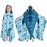 JOPJOLIW Kids Hooded Bath Towel, Boys Girls Shark Gifts Beach Towels, Toddler Hooded Towel, 30"X50" Cute Shark Towels, Poncho, Hooded Beach Towel for Kids Pool Bath Swim