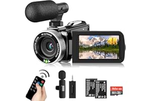 WEOCHI Video Camera Camcorder 4K 60FPS 48MP YouTube Camera with Wireless Lavalier Mic & External Mic for Vlogging, Ultra HD 3“ Screen 18X Digital Zoom Video Recorder Camera with 32GB SD Card, Remote Control