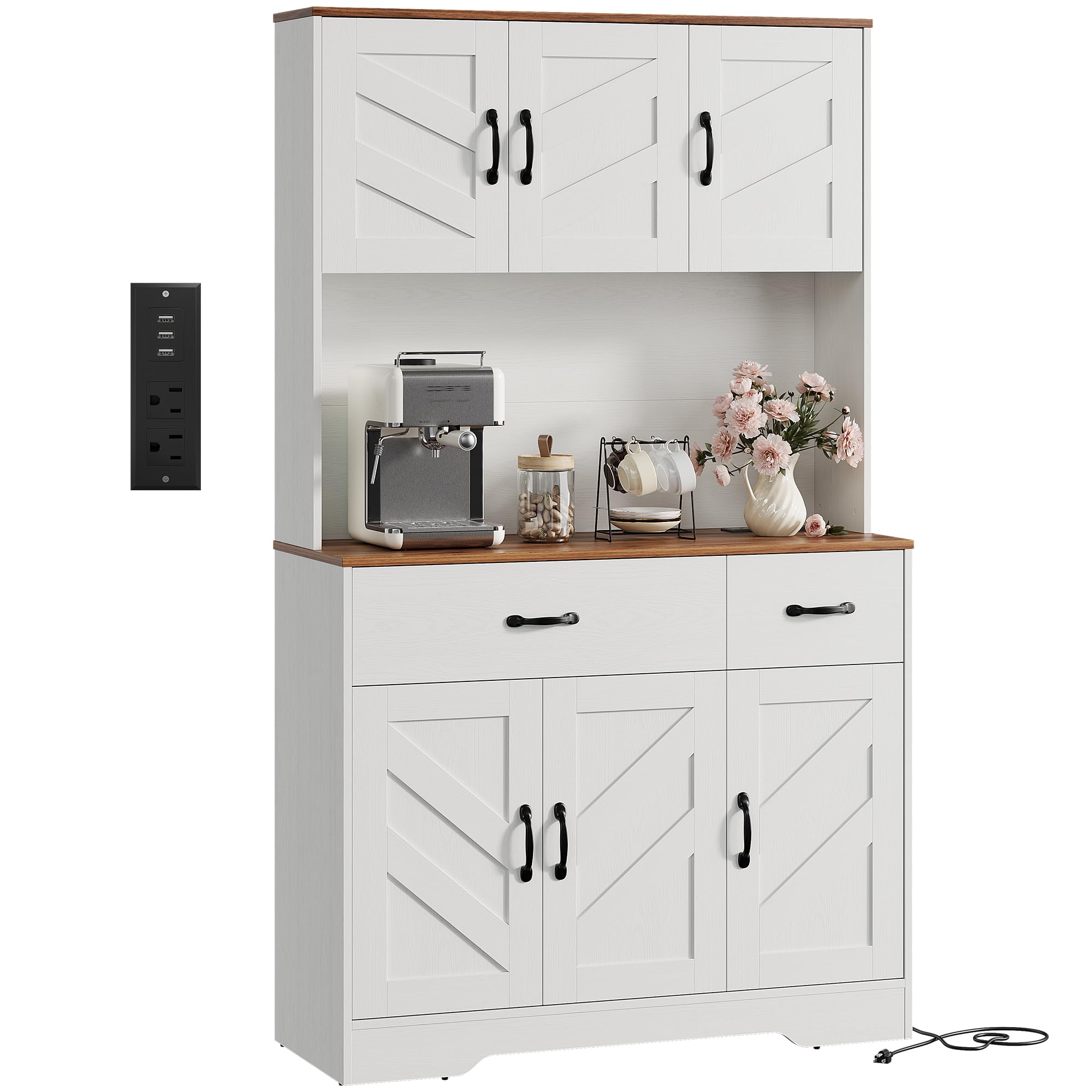 Photo 1 of *missing box 1/2**IDEALHOUSE 71" Kitchen Pantry Storage Cabinet with Charging Station, Farmhouse Kitchen Hutch Cabinet with 2 Storage Drawers, Large Food Pantry with Microwave Stand for Dining Room,Living Room,White