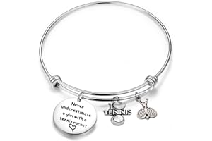 FEELMEM Tennis Girl Gifts Never Underestimate a Girl with a Tennis Racket Bracelet Tennis Jewelry Gifts for Tennis Players