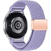 One Click Fabric Bands for Samsung Galaxy Watch 7 6 4 5 FE Band 40mm 44mm/Galaxy Watch 6 4 Classic 43mm 47mm 42mm 46mm/Watch 5 Pro 45mm,No Gap Magnetic Elastic Braided Nylon Sport Strap Men Women