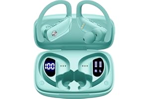 bmani Wireless Earbuds Bluetooth Headphones 48hrs Play Back Sport Earphones with LED Display Over-Ear Buds with Earhooks Built-in Mic Headset for Workout Mint Green