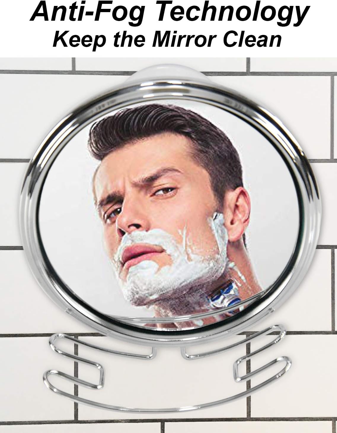 HOME-X Small Fogless Suction-Cup Mirror, Shower Mirror, Shaving Mirror with Razor Holder for Shower, 6 ½ " L x 6" W x 2 ½ " H, Chrome -