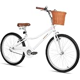 WEIZE Kids Cruiser Bike 20 24 Inch Children Bicycle for Girls Cycling | Rider 6+ Year Old with Basket, Kickstand Retro Style Lightweight Steel Frame V-brake Bell Comfortable Saddle Chain Cover
