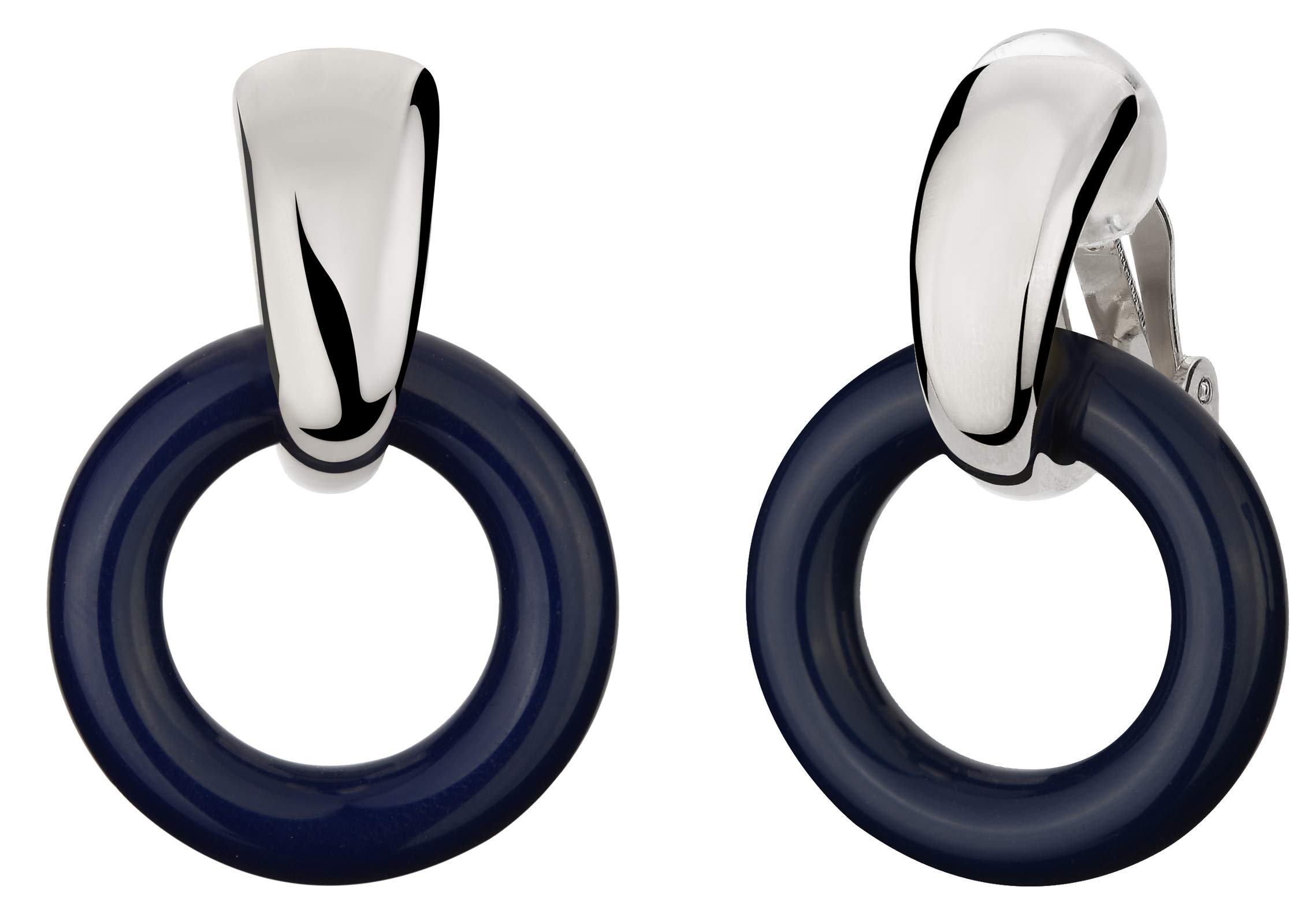 Traveller® 157222 Clip-On Earrings Rhodium-Plated Blue Resin