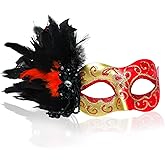 CHUANGLI Masquerade Mask for Women Venetian Party Mask Costume Mask with Feathers for Cosplay, Halloween Prom Ball Decor