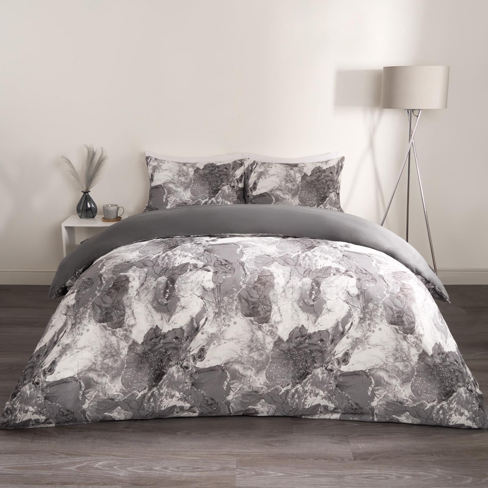 OHS Marble Bedding King Size, Reversible King Duvet Covers with Pillowcases Luxury Decorative King Bed Set Super Soft Quilt Covers, Grey & White