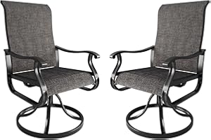 Amopatio Patio Swivel Chairs Set of 2, Outdoor Swivel Rocker Dining Chairs with All Weather Textilene High Back & Metal Frame, for Backyard Deck Lawn Garden, Dark Grey