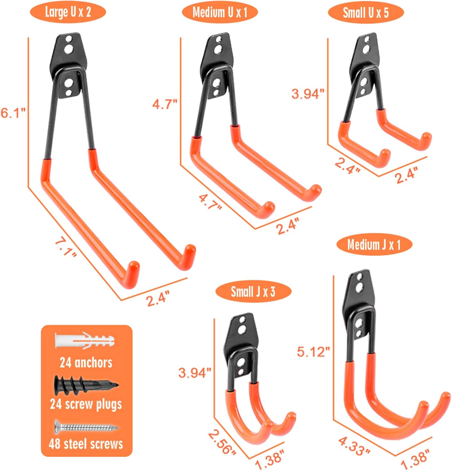 Garage Hooks, 12 Pack Heavy Duty Garage Storage Hooks Steel Tool Hangers for Garage Wall Mount Utility Hooks and Hangers with Anti-Slip Coating for Garden Tools, Ladders, Bikes, Bulky Items - - 