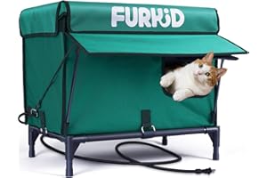 FURKID Heated Cat House for Outside, Weatherproof Outdoor Cat House with Heating Pad, Heated Cat Bed Kitty Shelter in Winter, Fully Insulated Cat House for Barns, Feral and Stray Cat
