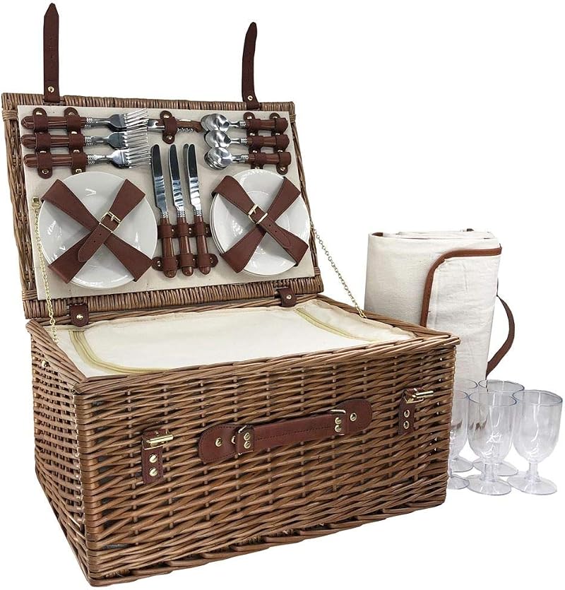 Red Hamper Classic Wicker Picnic Basket for 6 - Complete Set