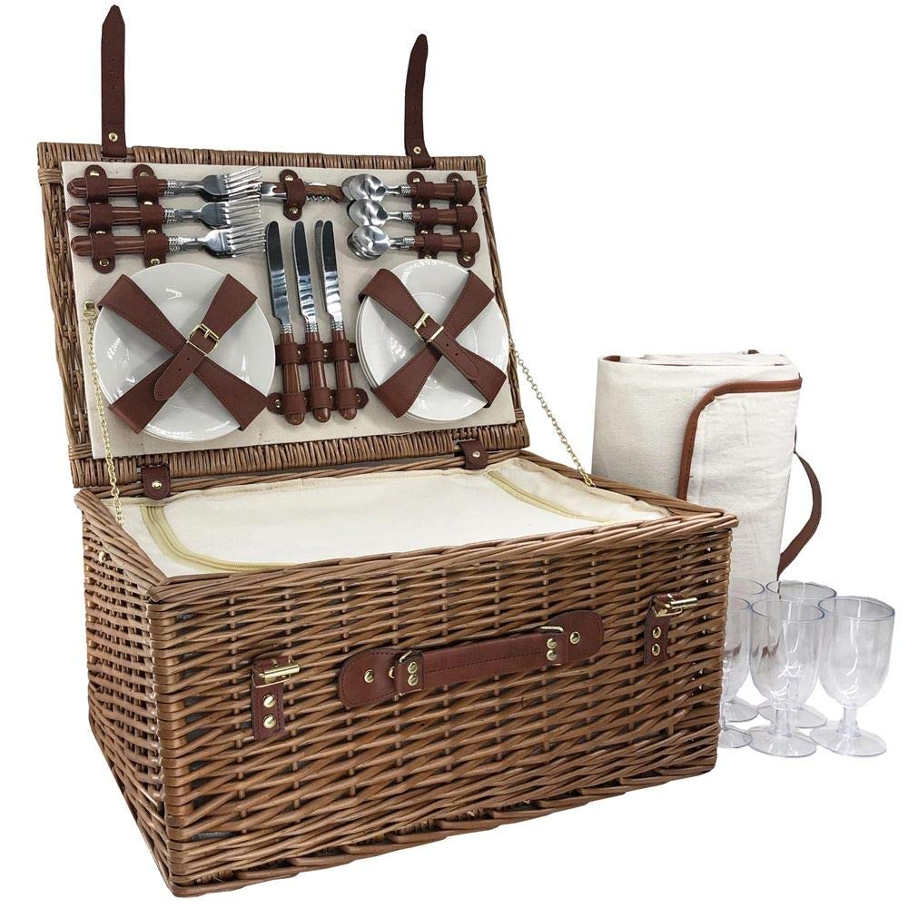 Red Hamper 6 Person Classic Wicker Fitted Picnic Basket