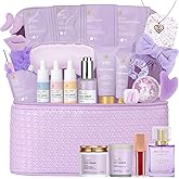 33 pcs Valentines Day Gifts for Women, Lavender Spa Bath & Body Gift Set, Face Sheet Mask Skin Care, Hydrogel Mask, Lip Gloss, Cosmetic Bag, Serum, Necklace, Cleanser, Gua Sha, Mother Day, Birthday