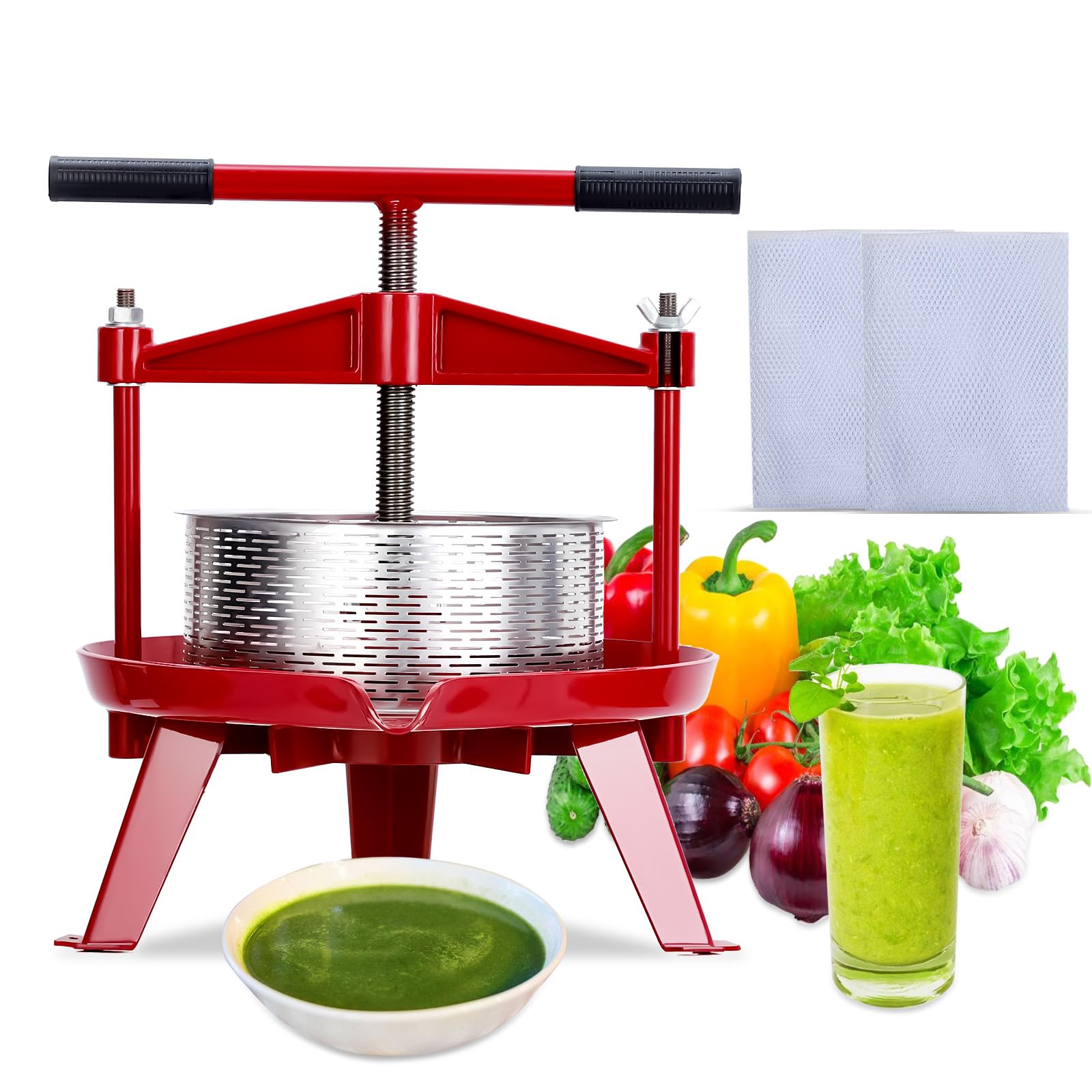 Photo 1 of Manual Fruit Wine Press 1.32 Gal, Stainless Steel Fruit and Wine Press with T-Handle, Stable Triangular Structure, Wine Making Press for Outdoor, Kitchen