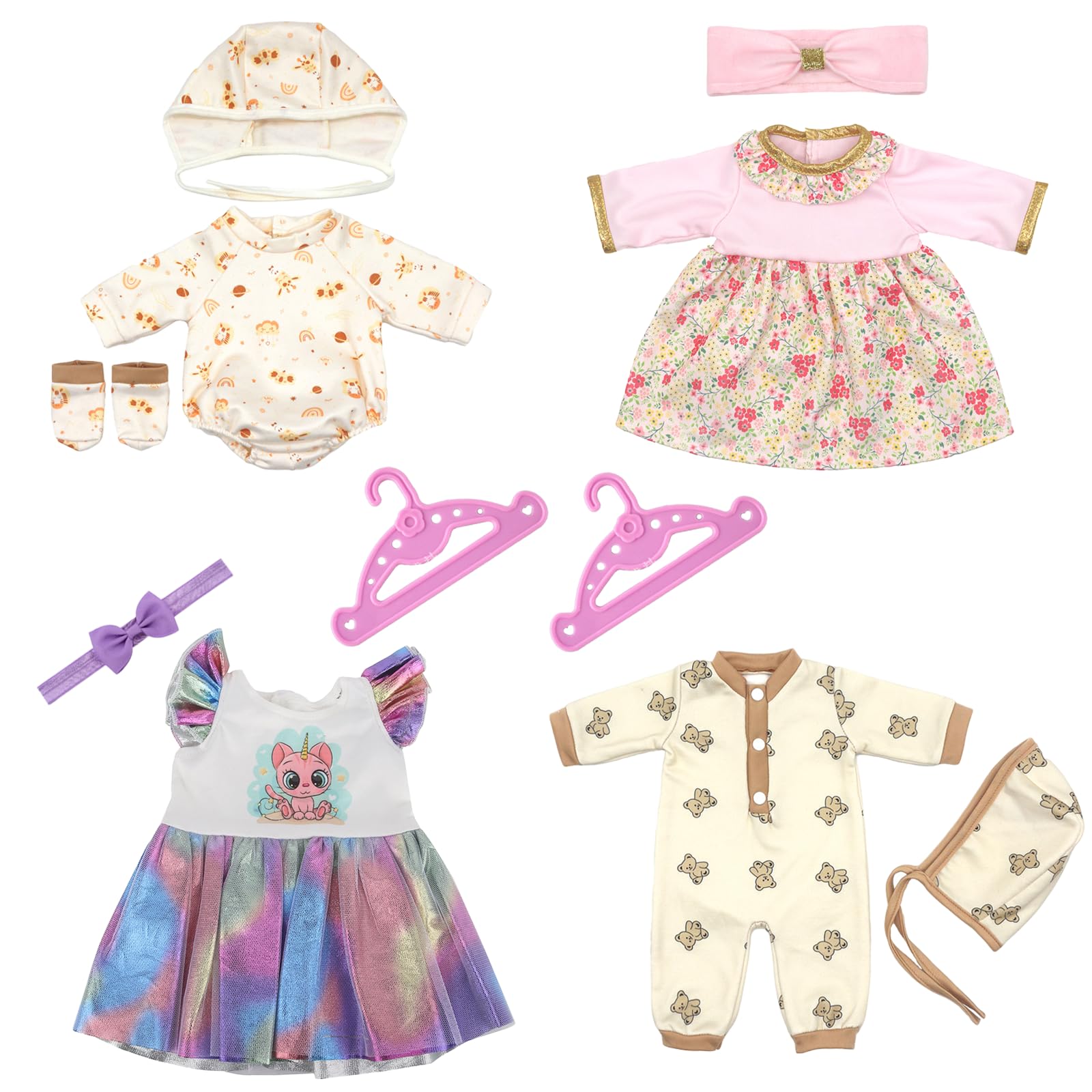 Baby Doll Clothes Compatible with Baby New Born Clothes 14-16 Inch Doll, Doll Clothes for 30-45cm Outfits Sweet Baby Doll Outfits ，Four-piece set to fulfill your desires(Not Include Doll)