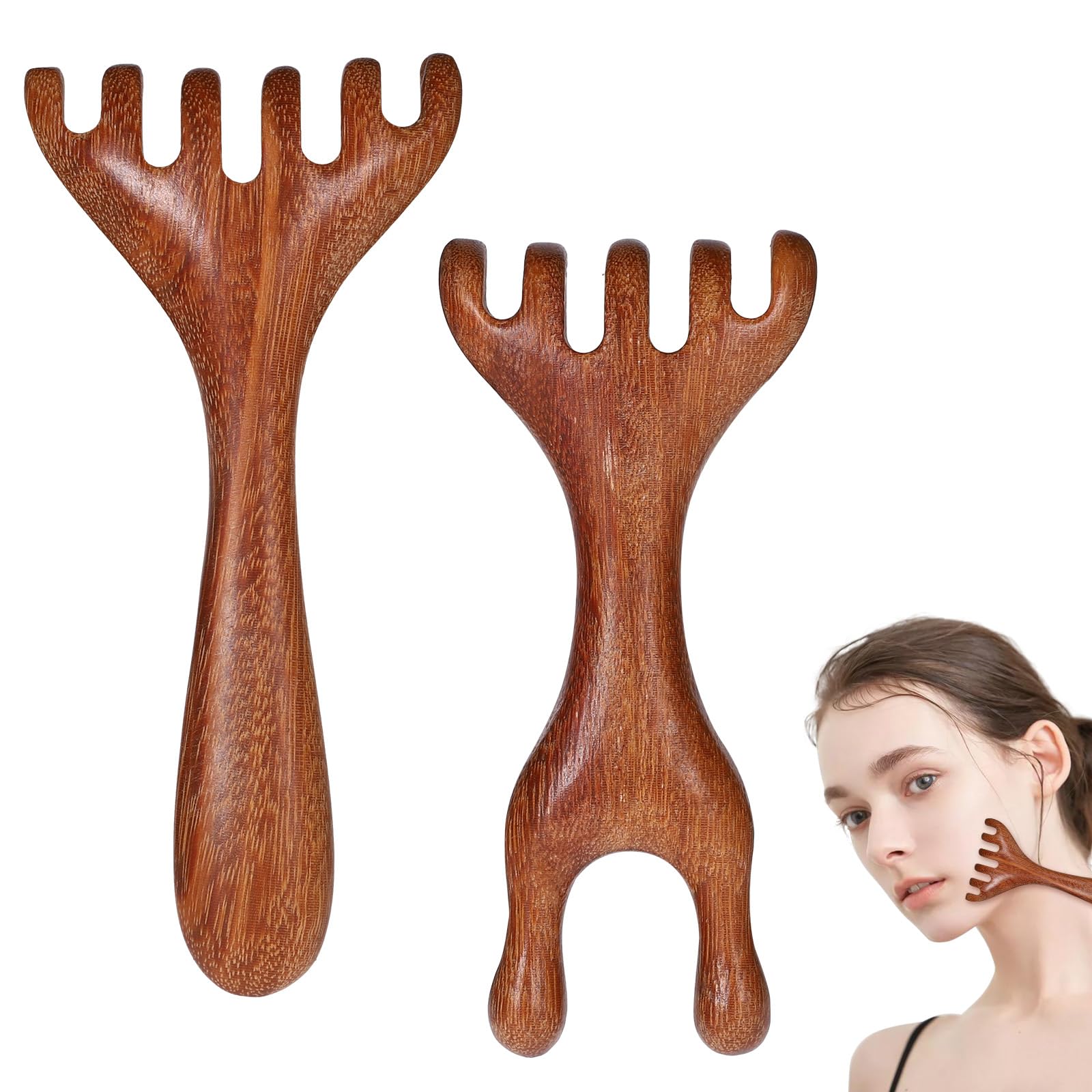 Photo 1 of 2 Pcs Massager Comb Wooden Scalp Massager Comb Six-Claw Meridian Massage Combs Wide Tooth Five Claw Therapy Comb Wood Head Scratcher for Stress Relax Sandalwood Massage Tool for Back Legs feet Care