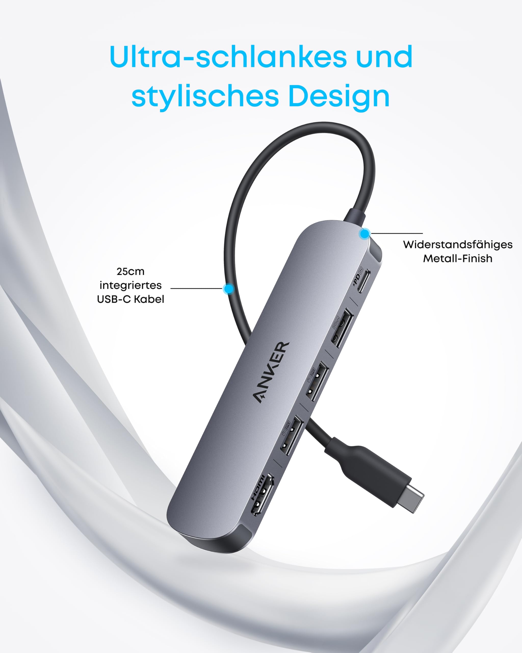 Anker USB C Hub (5-in-1), 4K@30Hz HDMI mit 90W Max. Power Delivery, USB-A Daten-Ports, kompakt und stylisch für MacBook, Dell XPS und mehr (Ladegerät Nicht enthalten) 6