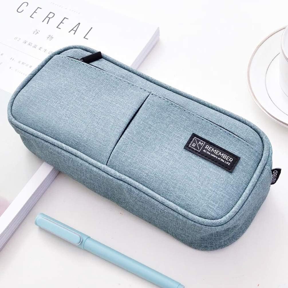 Maomaoyu Large Capacity Pencil Case for Boys and Girls, Zippered Double Pocket Lightweight Waterproof Canvas Pencil Cases, Light Green