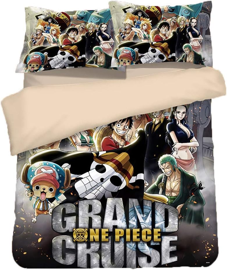 FJMM Anime Bedding Sets ONE Piece Collection 3Pcs Duvet Cover Set 3D Soft(No Comforter),Queen
