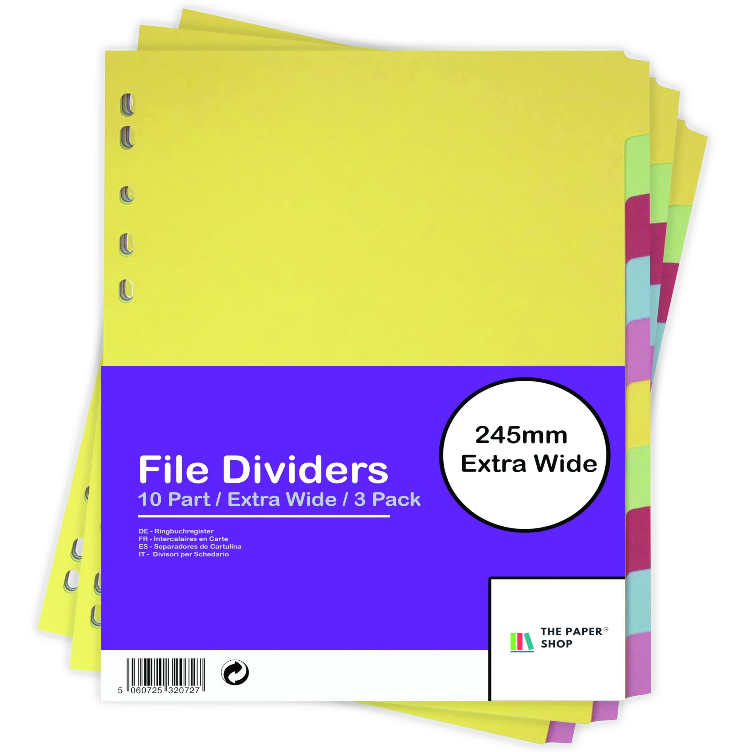 File Dividers A4, 10 Part Extra Wide Folder Dividers Extra for Ring Binders & Lever Arch Files (3 Pack) Binder and Subject Dividers with Writeable Coloured Index Tabs - The Paper Shop