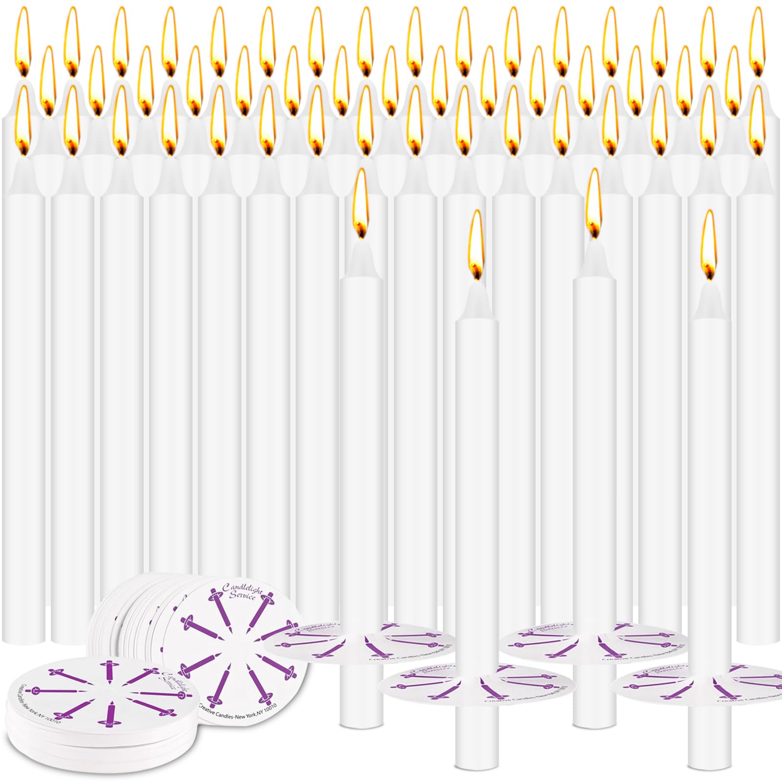 Photo 1 of 100 Pack 5 Inch White Taper Candles with Drip Protectors, Unscented Bulk Christmas Advent Church Candles for Spell Ritual, Prayer Altar Decor, Wicca Shabbat, Meditation Vigil Candle Holders