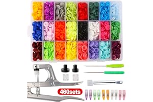 460 Sets 24Color Cenoz Snap Plastic Fasteners Button with Pliers Tool, T5 Resin Plastic Button Sewing Fasteners Punch Poppers No Sew Buttons for Cloth Craft Mama Pads