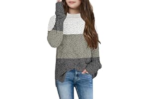 GAMISOTE Girl's Fuzzy Warm Sweater Crew Neck Chunky Side Slit Jumper Pullover Outwear