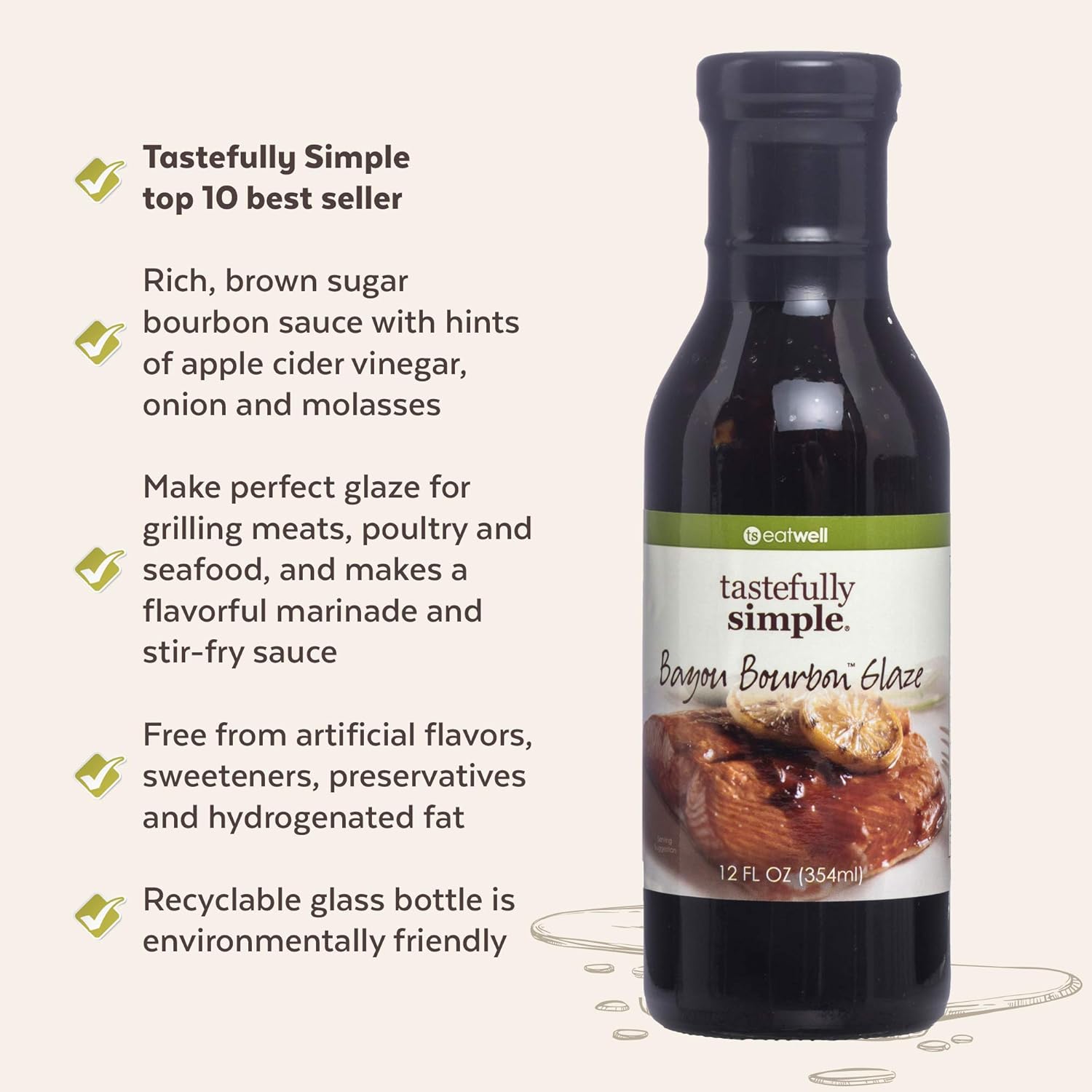 Tastefully Simple Bayou Bourbon Glaze Use With Grilled Meats Poultry Seafood Marinade Stir Fry Sauce 12 Fl Oz Amazon Com Grocery Gourmet Food