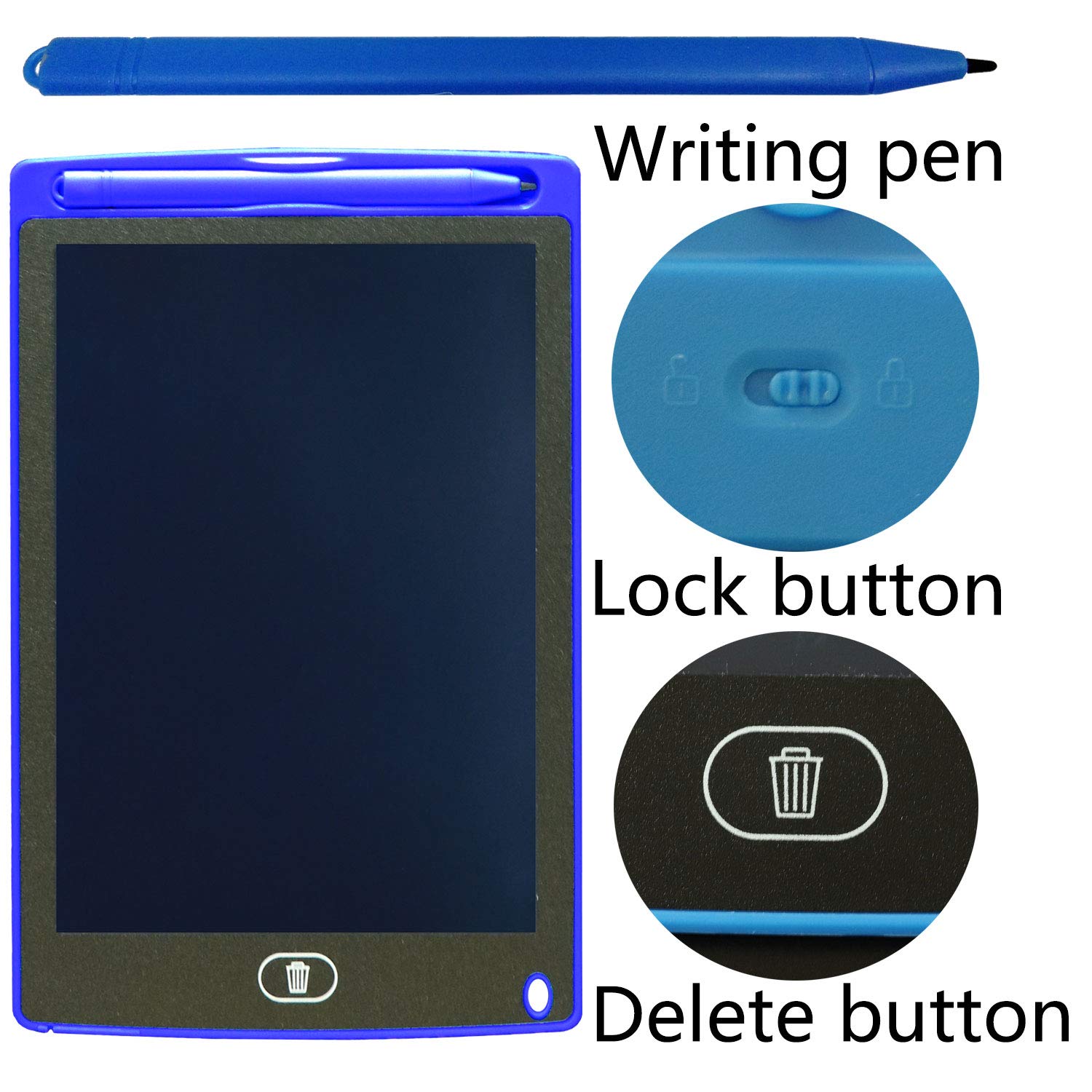 LCD Writing Tablet Doodle Writing Board erasable and Reusable Drawing pad Gifts for Kids, Adults and Students with Lock Button (8.5 inch, Blue)