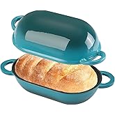 NSIRONS Enameled Cast Iron Sourdough Bread Oven, 5QT Loaf Cast Iron Bread Pan with Lid, Oval Dutch Oven for Homemade Bread Baking, Meatloaf Pan with Lid (Gradient Blue-green)