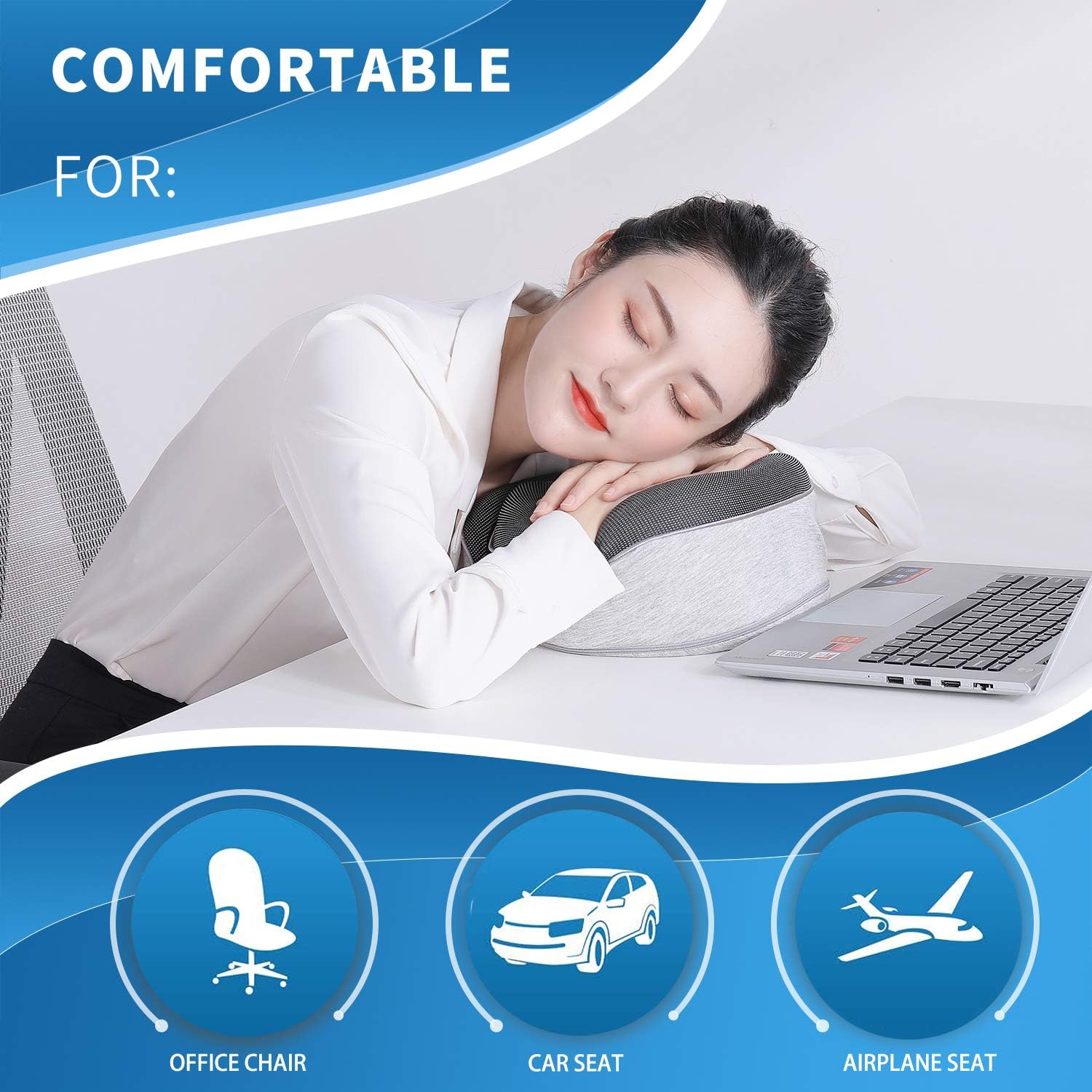 UTOU Travel Pillow 100% Pure Memory Foam Pillow for Airplanes&Car New Ergonomic Design Super Soft Full Neck Chin Support Recliner Best Surround Adjustable Pillow Sleep Gray: Home & Kitchen
