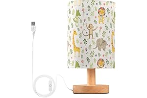 YYZZH Jungle Animal Pattern Table Lamp with Wood Base and Fabric Shade for Living Room, Bedroom or Kids Room