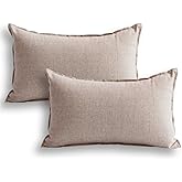 Jeanerlor 12"x20" Cotton Linen Decorative Lumber Throw Pillow Case Cushion Cover Set with Twin Needles Stitch on Edge for Father's Day,(30 x 50cm), 2 Pcs, Light Linen