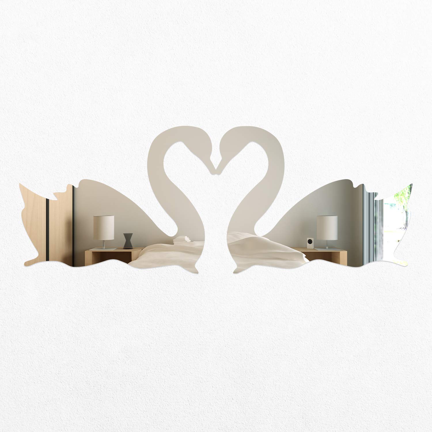 Walplus Mirror Wall Art 3D Lovely Swan Wall Stickers Removable Self-Adhesive Mural Decals Vinyl Home Decoration DIY Living Bedroom Office Décor Kids Room, Silver