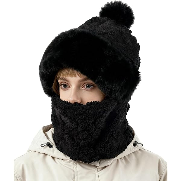 Women's Fleece Liner Balaclava Hood Hat – Full Face Cover Windproof Warm Knit Hood, 3-in-1 Head Neck Face Warmer For Skiing, Snowboarding, Camping, Cycling (Navy Blue, One Size)