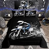 Feelyou Dirt Bike Comforter Set Twin Size Racing Themed Dirt Bike Bedding Set Ultra Soft Racing Motocross Bedding for Kids Boys Girls Motocross Comforter Room Decor Motorbike Quilt Set