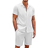 COOFANDY Men's 2 Pieces Casual Beach Outfits Short Sleeve Button Down Shirts Summer Short Set