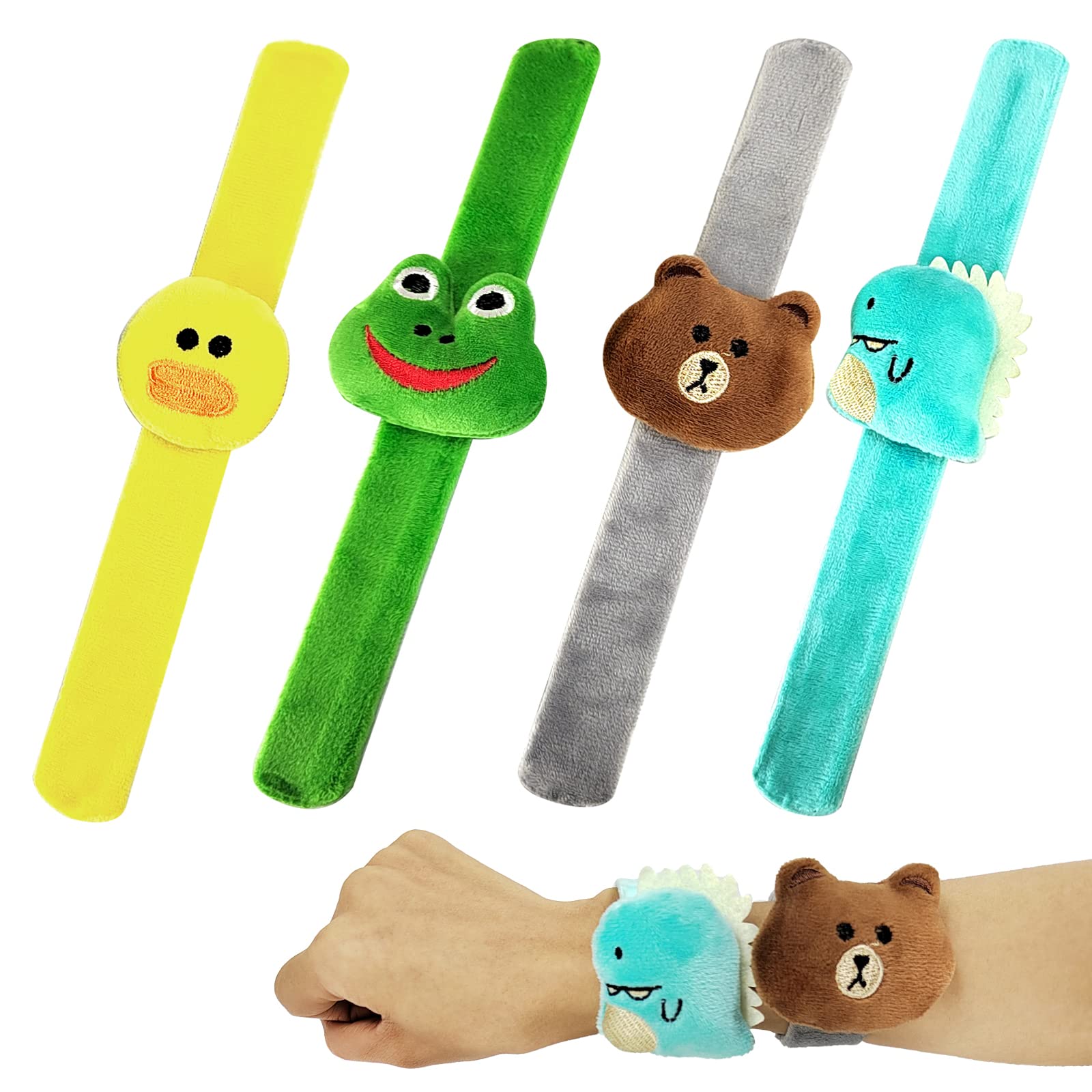 EQLEF 4PCS Animal Slap Bracelets, Cute Snap Bands, Fur Slap Wrist Bands for Kids, Boy Girls Party Favors, Gifts