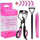 Eyelash Curler,Kapmore Professional Lash Curler Plastic Handle Lash Curling Tool with 5 Refill Pads, Eyelash Comb,Eyebrow Tweezers for Women and Girls