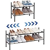 STORAGE MANIAC Expandable Shoe Rack for Closet, 8 Pairs Black 2 Tier | Stackable Small Shoe Rack, Metal Adjustable Shoes Organizer for Entryway, Hallway, Garage, Front Door, Shoes Shelves