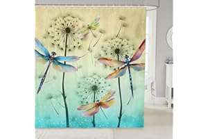 Feelyou Pretty Dragonfly Shower Curtain Boys Girls Dandelion Fabric Shower Curtain for Kids Women Men Soft Teal Bathroom Waterproof Accessories with 12 Hooks Nutrue Curtains Room Decor Bedclothes